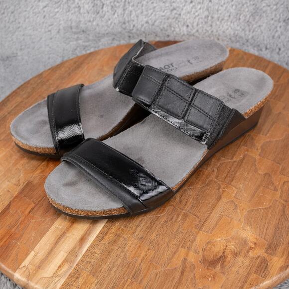 NAOT Royalty Black/Grey Banded Wedge Sandals Size 39 Euro 8 US - Picture 3 of 7